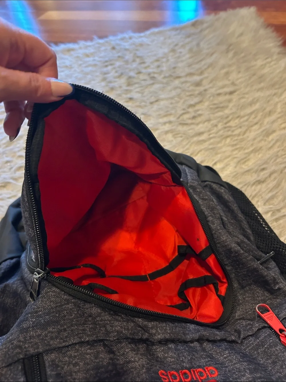 Adidas Gray & Red Backpack with Logo Accents